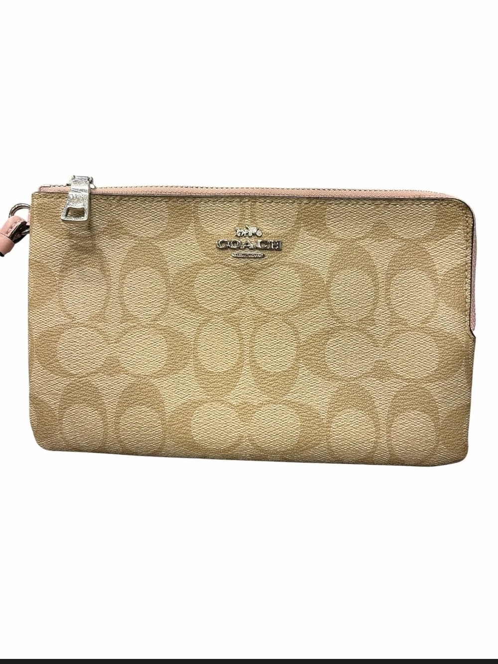 COACH Signature Canvas Beige Wristlet Pouch
